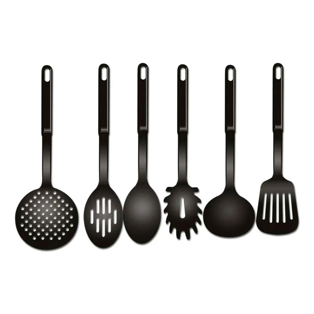 Kit de Utensílios de Cozinha em Nylon – 6 Peças Pretas