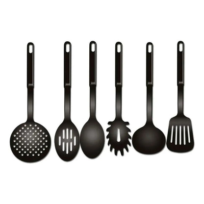 Kit de Utensílios de Cozinha em Nylon – 6 Peças Pretas