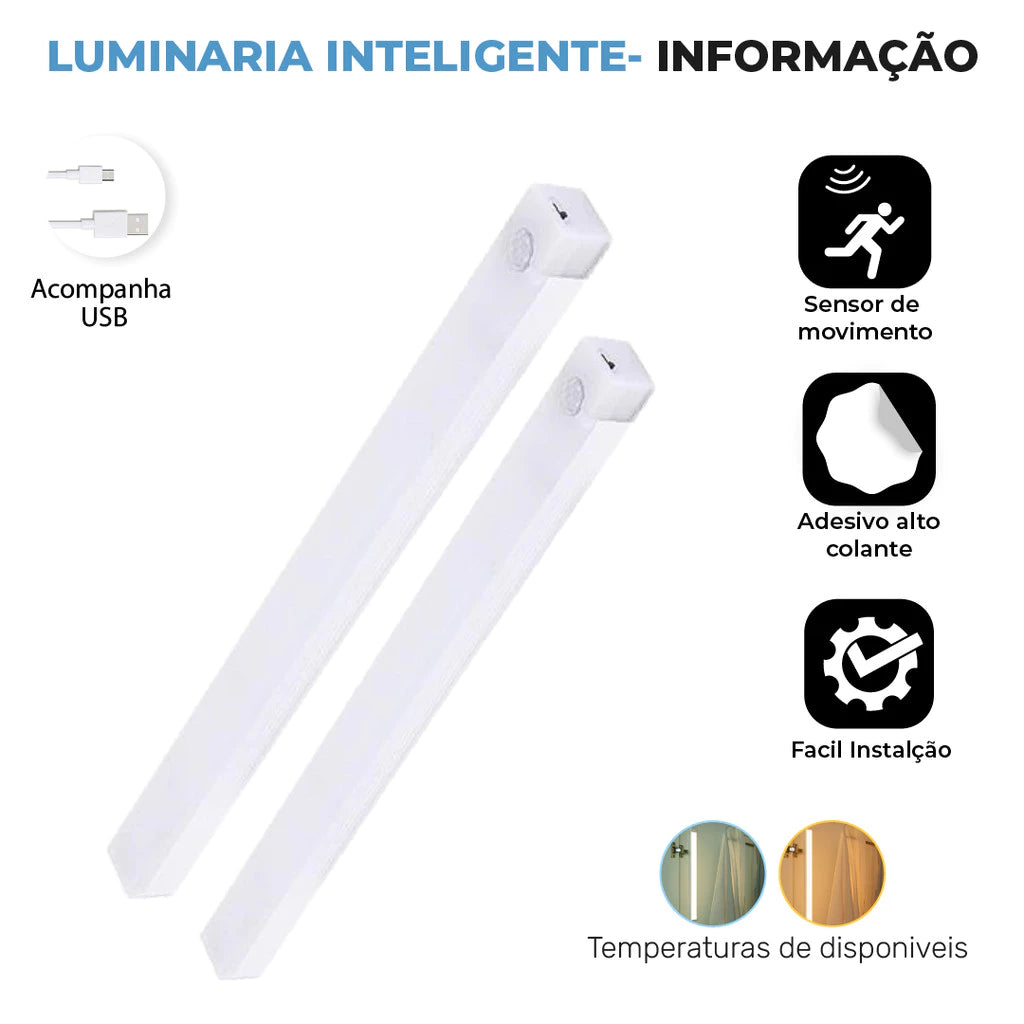 Luminária Inteligente 50 cm com Sensor de Movimento – LED USB Recarregável